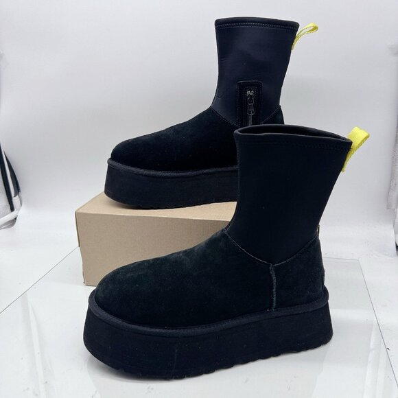 UGG WOMEN'S CLASSIC DIPPER Platform SUEDE SHEARLING LINED BOOTS Black US 9 - Picture 5 of 14